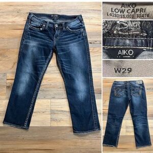 Womens Size 29 - Aiko Low Rise Capri Silver Jeans - Dark Blue-Super Stretch